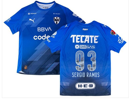 Men SERGIO RAMOS #93 Monterrey Blue 3rd Third Jersey 2025-2026 Shirt Soccer Football 25-26