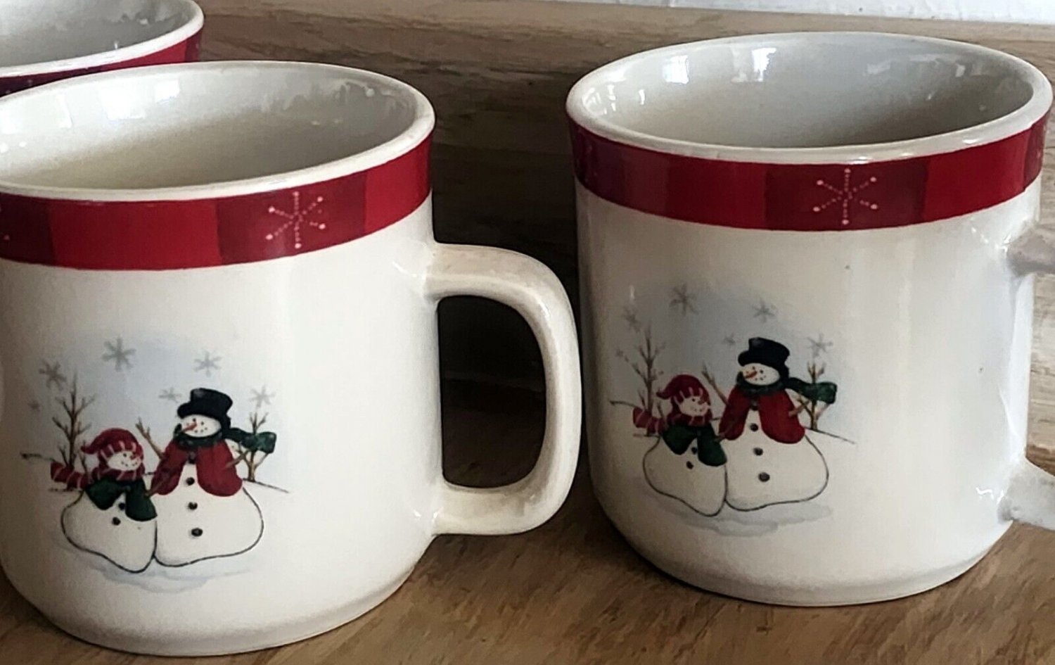 Set of 4 Royal Seasons Stoneware Snowmen Coffee Cups Holiday Mugs Tea Cocoa