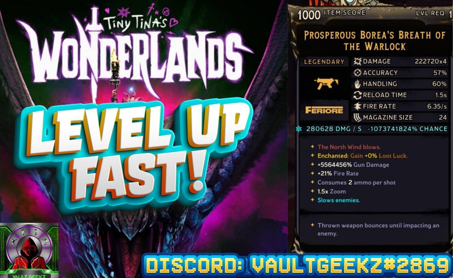 PS XBOX PC Tiny Tina's Wonderlands Level 1 Borea&acirc;��s Breath Gun