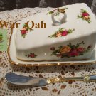 Royal Albert Old Country Roses Covered Cheese Wedge and Spreader Set