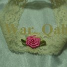 Shabby Chic Stretch Lacy Baby Headband - Pink Satin Rosette - FREE SHIPPING!
