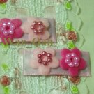 Pair Pink & Mauve Felt Daisies w/Gem Center Clips - Baby, Toddlers, Girls