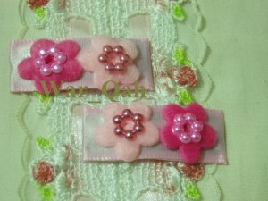 Pair Pink & Mauve Felt Daisies w/Gem Center Clips - Baby, Toddlers, Girls