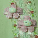 Pair Pink Jumbo Gingham Daisy w/Kitty Head Snap Clips - Baby, Toddler, Girls