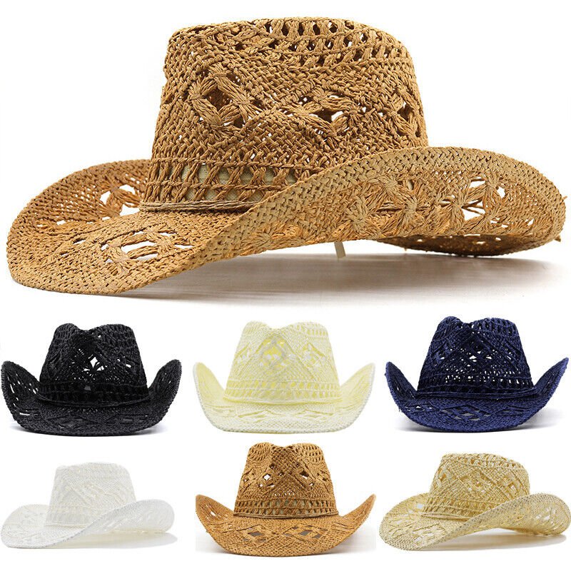 Western Cowboy Hat Wide Brim Sun Protection Jazz Hat Fashion Outdoor Straw Cap