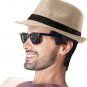 Unisex Straw Fedora Panama Hat Summer Sun Short Brim Floral Trilby Cuban Cap Hat