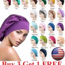Women Satin Night Sleep Cap Hair Bonnet Hat Silk Head Cover Wide Elastic Band