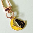 Black Cat And Cresant Moon Keychain Gothic Constellation Halloween Kitty Key