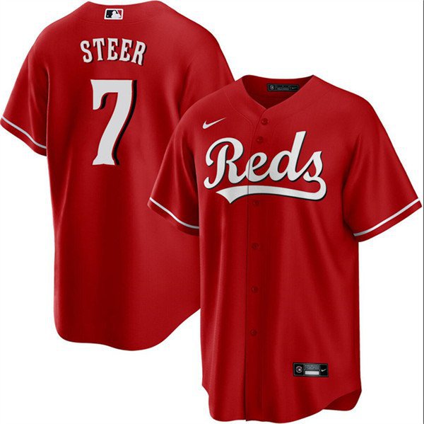 Cincinnati Reds Spencer Steer Red Cool Base Stitched Baseball Jersey