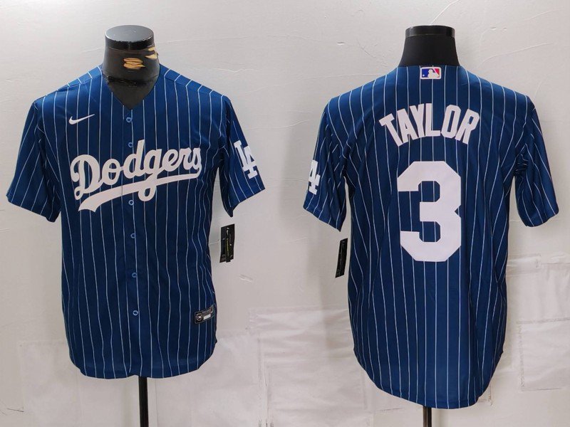 Los Angeles Dodgers Chris Taylor Navy Pinstripe Stitched Cool Base Jersey