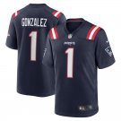 Men & Youth #1 Christian Gonzalez New England Patriots Navy Blue Stitched Game Jersey