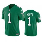 Men & Youth #1 Jalen Hurts Philadelphia Eagles 2023 Alternate Color Rush Limited Green Jersey