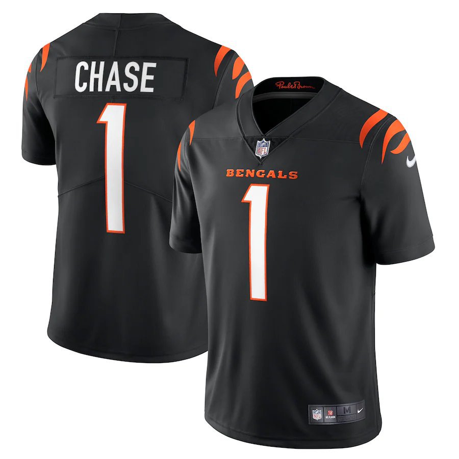 Men & Youth #1 Ja'Marr Chase Cincinnati Bengals Stitched Vapor Limited Black Jersey