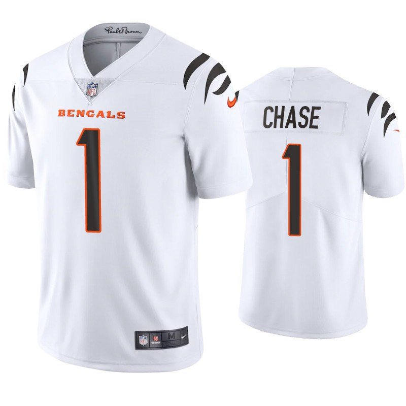 Men & Youth #1 Ja'Marr Chase Cincinnati Bengals Stitched Vapor Limited White Jersey