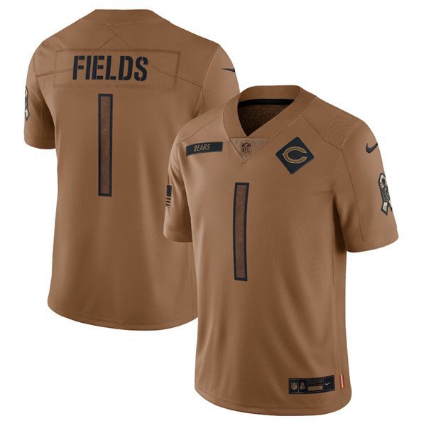 Men & Youth #1 Justin Fields Chicago Bears 2023 Salute to Service Edition Brown Jersey