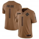 Men & Youth #1 Justin Fields Chicago Bears 2023 Salute to Service Edition Brown Jersey