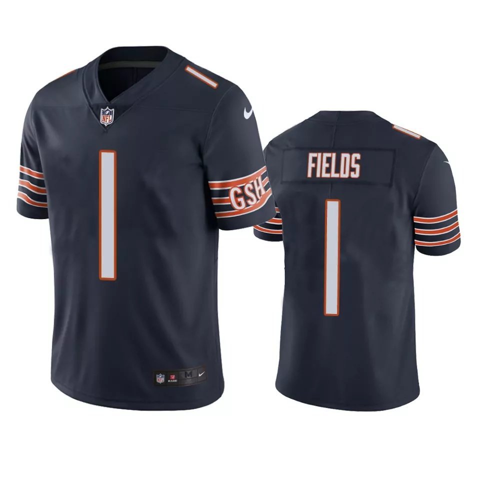 Men & Youth #1 Justin Fields Chicago Bears Color Rush Limited Navy Blue Jersey