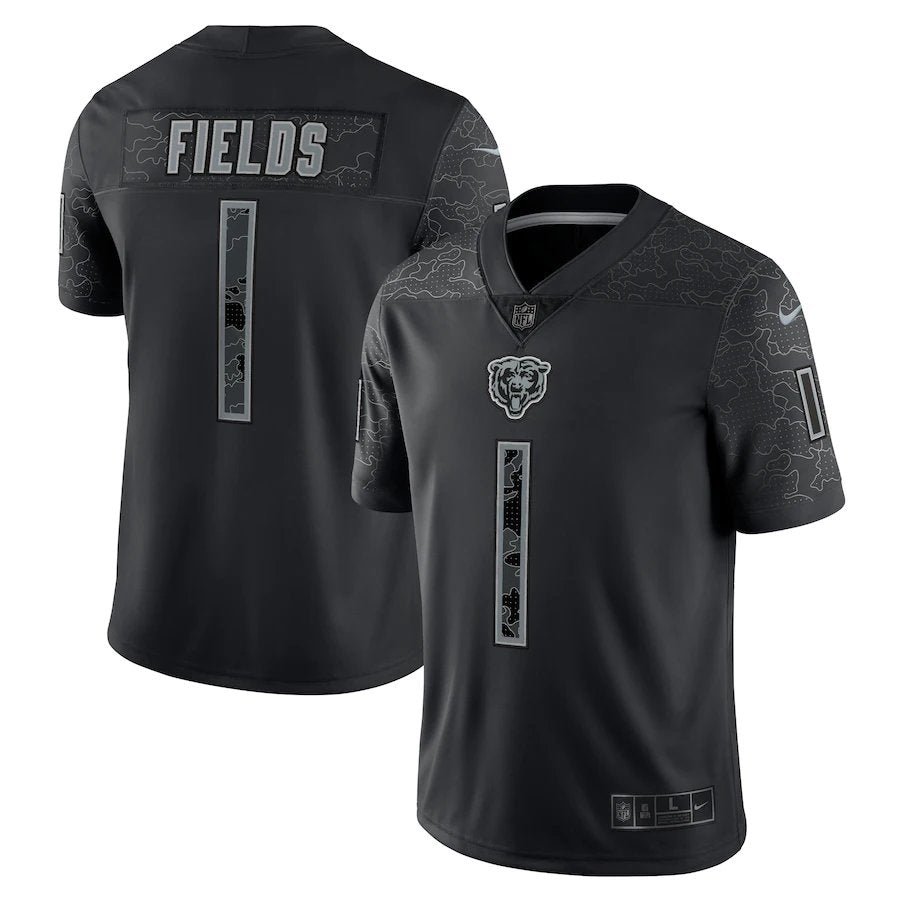 Men & Youth #1 Justin Fields Chicago RFLCTV Color Rush Limited Black Jersey
