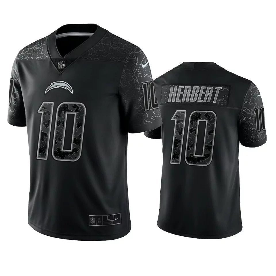 Men & Youth #10 Justin Herbert Los Angeles Chargers Black Reflective Limited Jersey