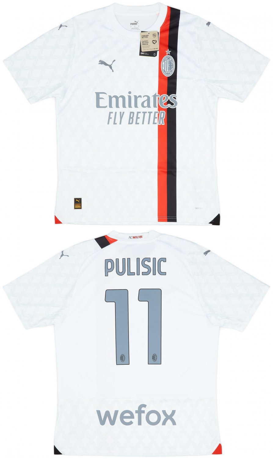 Men & Youth #11 Christian Pulisic AC Milan 2023-24 Away White Jersey