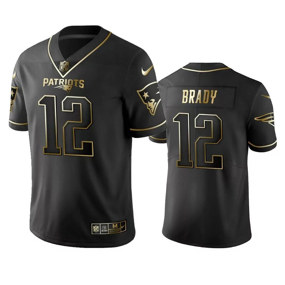 Men & Youth #12 Tom Brady New England Black Golden Edition Jersey