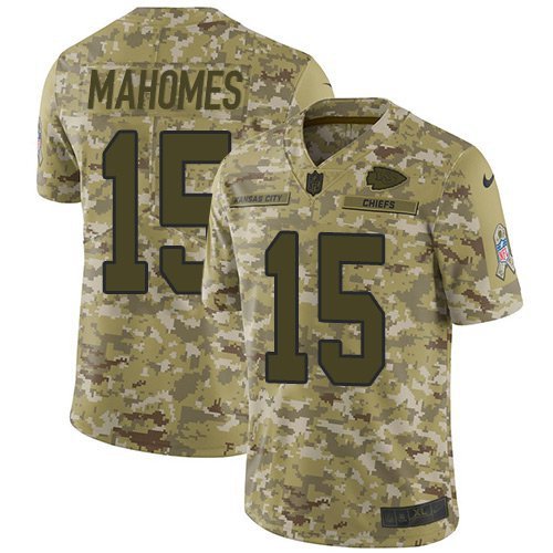 Men & Youth #15 Patrick Mahomes Kansas City Chiefs Salute eo Service Camo Jersey