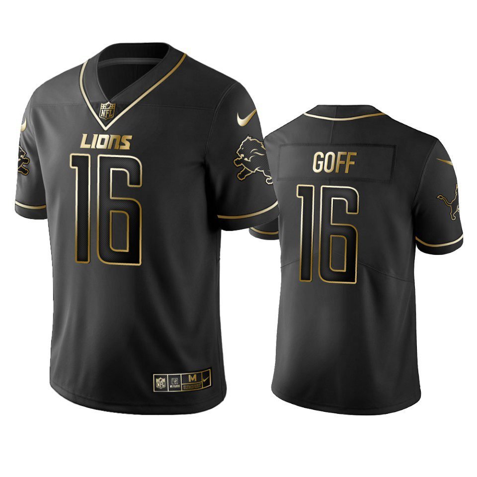 Men & Youth #16 Jared Goff Detroit Lions Black Golden Edition Jersey