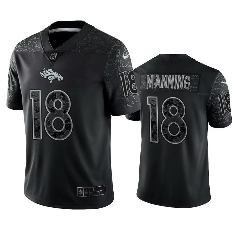 Men & Youth #18 Peyton Manning Denver Broncos Black Reflective Limited Jersey