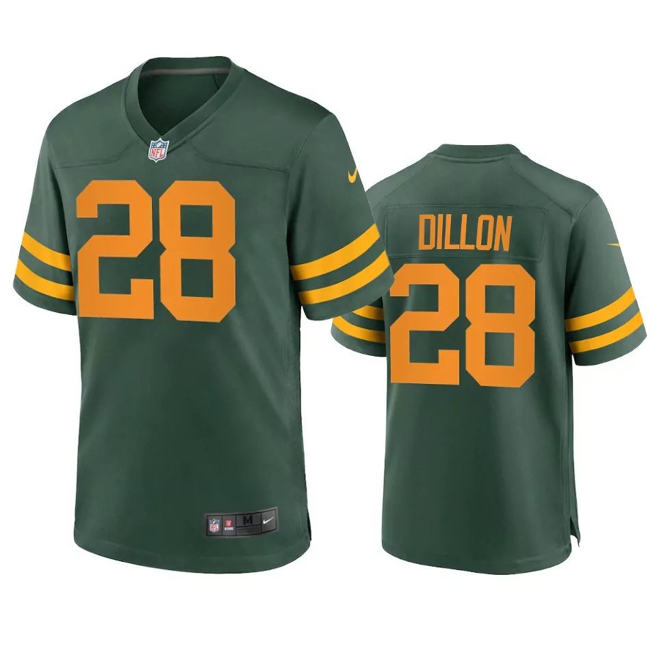 Men & Youth #28 A.J. Dillon Green Bay Packers Green Alternate Game Jersey