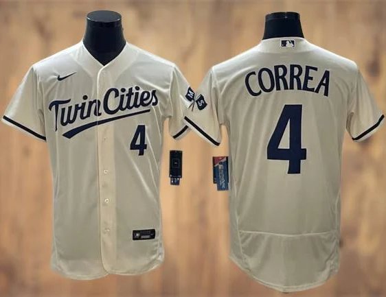 Men & Youth #4 Carlos Correa Minnesota Twins Cream Cool Base Jersey