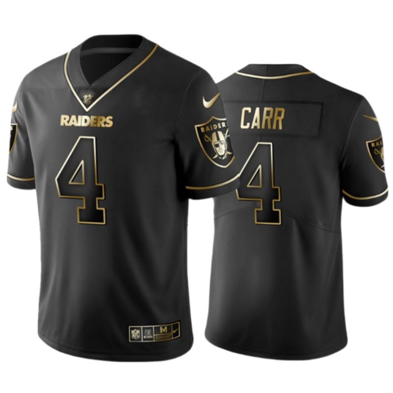 Men & Youth #4 Derek Carr Raiders Black Golden Edition Jersey