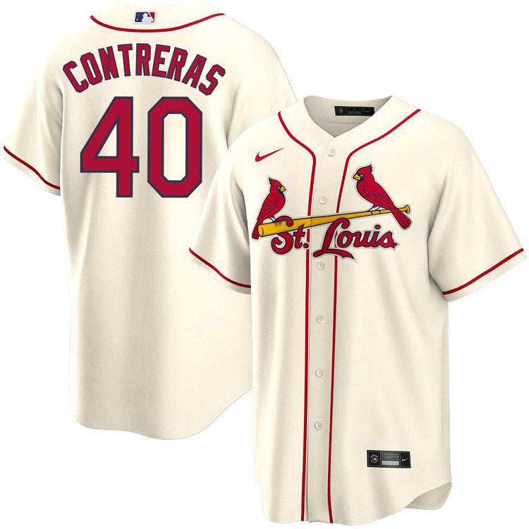 Men & Youth #40 Willson Contreras St. Louis Cardinals Cream Cool Base Jersey