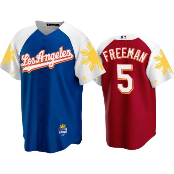 Men & Youth #5 Freddie Freeman Los Angeles Dodgers Filipino Heritage Night Cool Base Jersey