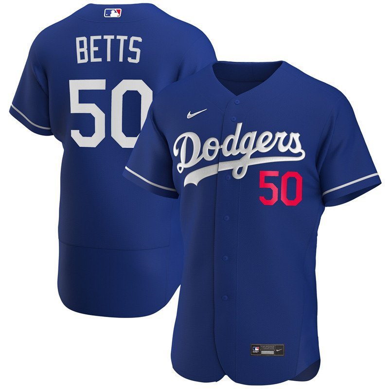 Men & Youth #50 Mookie Betts Los Angeles Dodgers Alternate Flex Base Blue Jersey