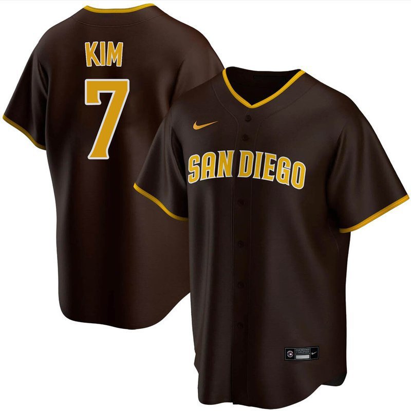 Men & Youth #7 Ha-Seong Kim San Diego Padres Brown Road Cool Base Jersey