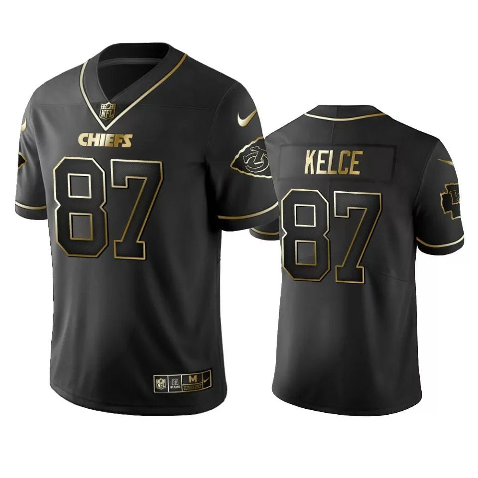 Men & Youth #87 Travis Kelce Kansas City Chiefs Black Golden Edition Jersey