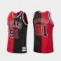 Men & Youth #91 Dennis Rodman Chicago Bulls Red Black Split Jersey