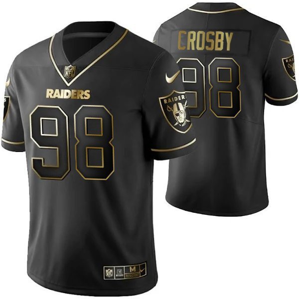 Men & Youth #98 Maxx Crosby Raiders Black Golden Edition Jersey