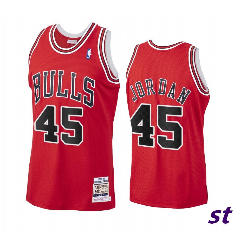 Men Chicago Bulls #45 Michael Jordan Red Hardwood Classics Jersey