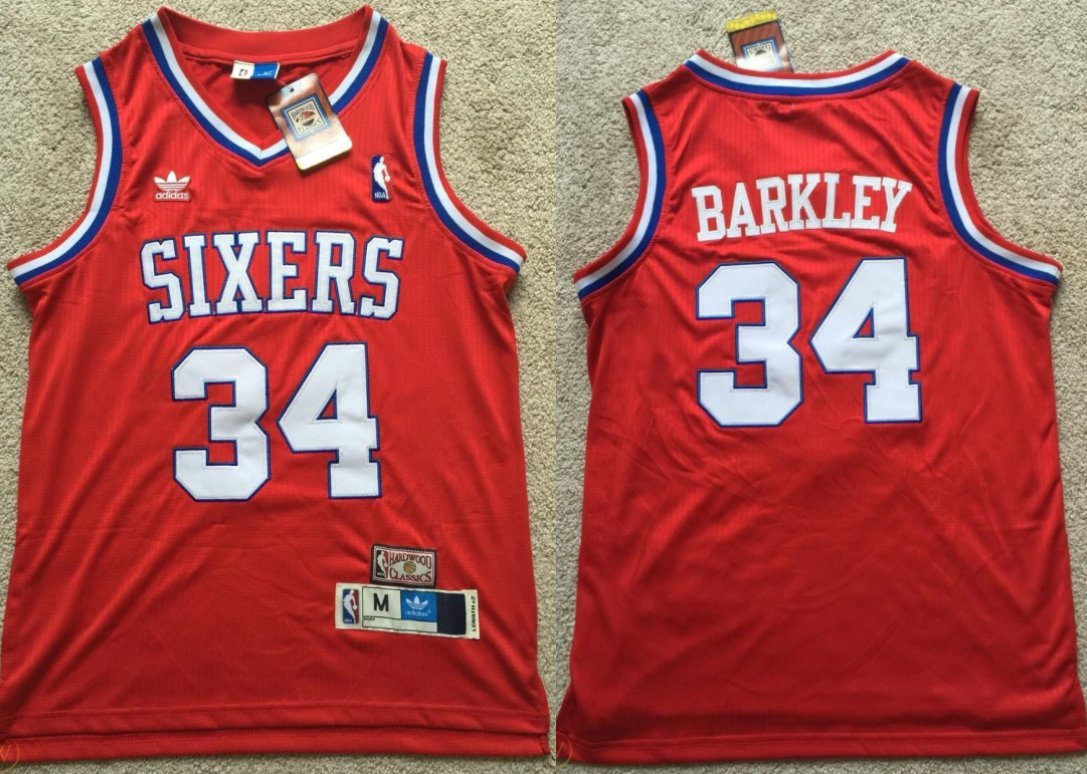 Men s 34 Charles Barkley Philadelphia 76ers Throwback Edition Red Jersey