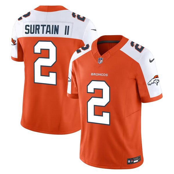 Men's & Youth Denver Broncos Patrick Pat Surtain II Orange 2024 F.U.S.E. Vapor Football Jersey