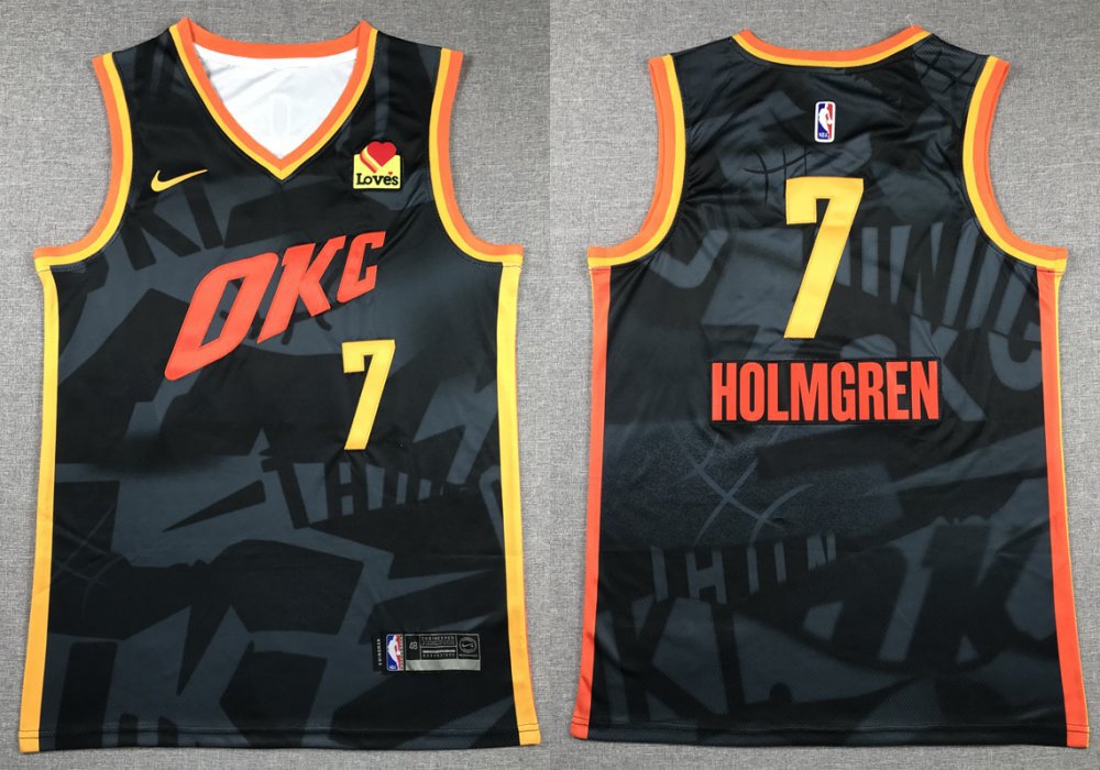 Men's & Youth Oklahoma City Thunder Chet Holmgren City Basketbsall Jersey Black 2024