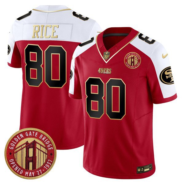 Men's 49ers Jerry Rice Red F.U.S.E. Golden Gate Bridge Patch Jersey