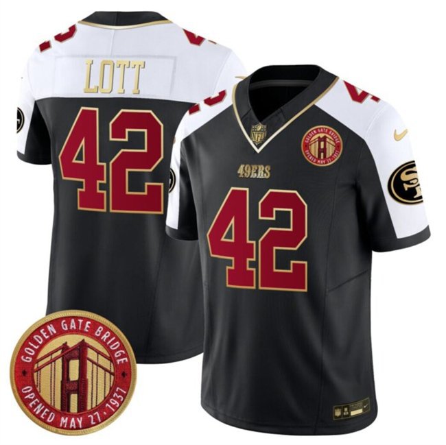 Men's 49ers Ronnie Lott Black-White F.U.S.E. Golden Gate Bridge Path Jersey