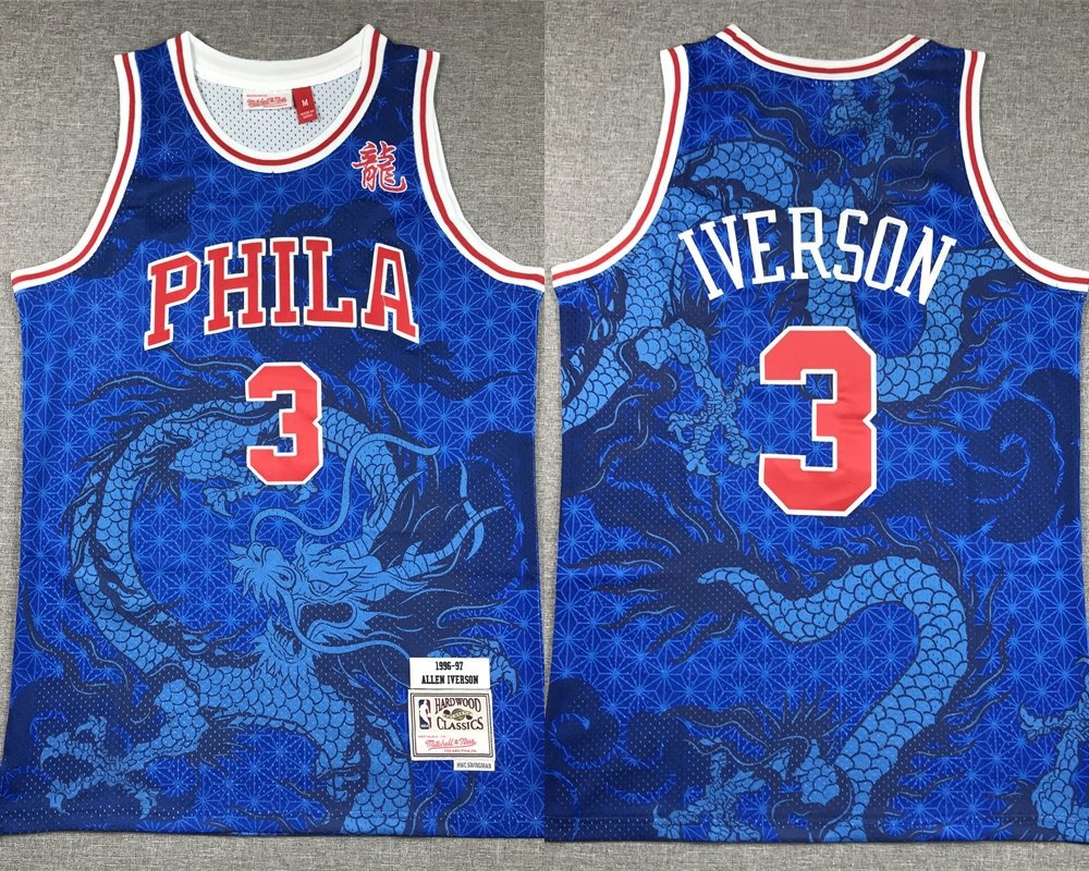 Men's 76ers Allen Iverson Mitchell & Ness Asian Fashion Jersey Blue