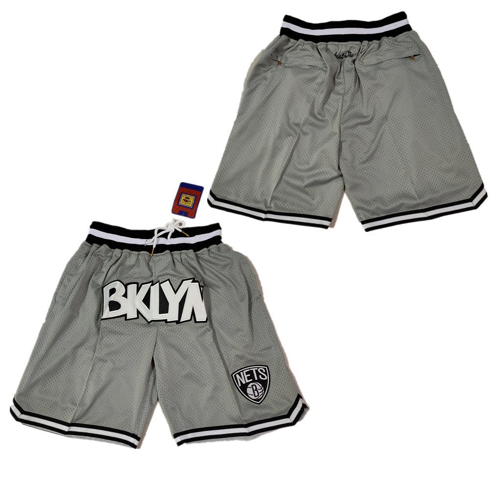 Men's Brooklyn Nets Gray Throwback Stitched Basketball Zipper Pockets Shorts