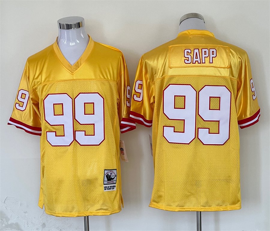 Men's Buccaneers Warren Sapp Gold Throwback Football Stitched Jersey