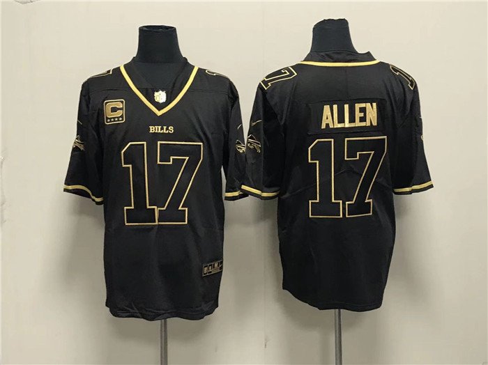 Men's Buffalo Bills Josh Allen Black Gold With 4-Star C Patch Limited Stitched Jersey