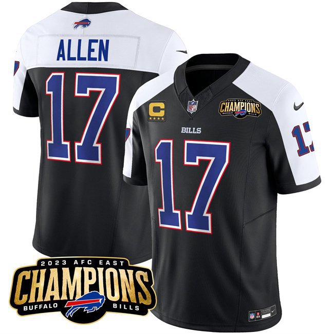 Men's Buffalo Bills Josh Allen Black White 2023 F.U.S.E. AFC East Champions Football Jersey
