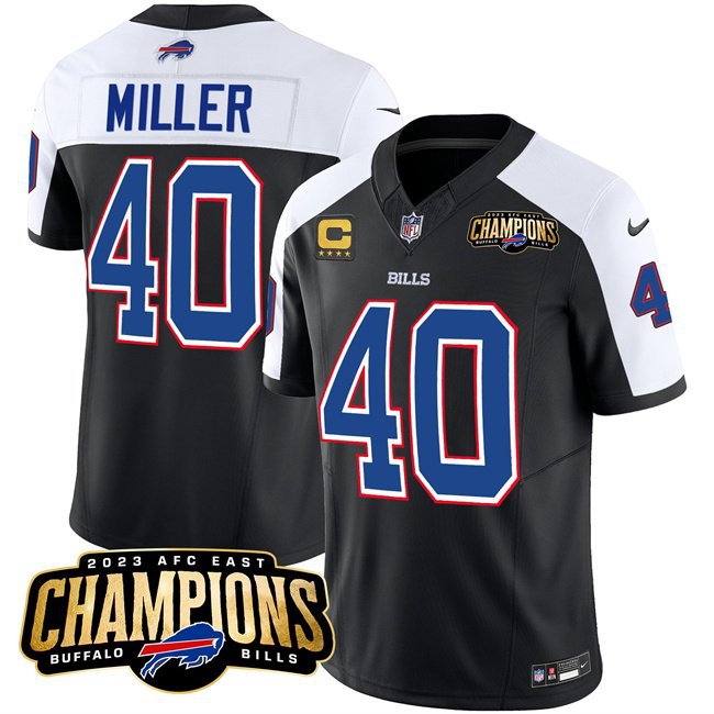 Men's Buffalo Bills Von Miller Black White 2023 F.U.S.E. AFC East Champions Football Jersey